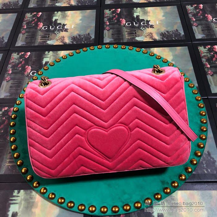 GUCCI古馳女包 新款 專櫃品質 443496 進口牛皮 原廠五金 粉絨 Gucci鏈條包 古馳斜挎包  ydgq3171